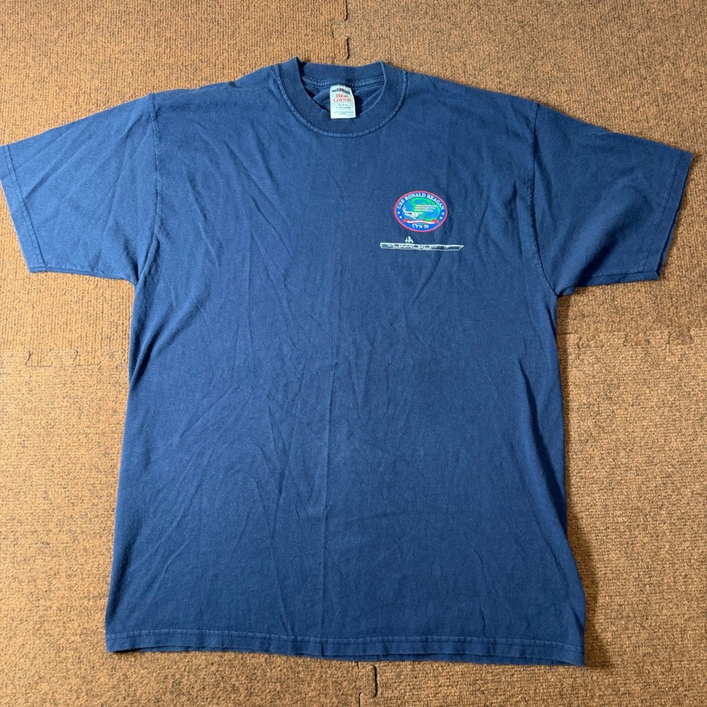 Jerzees USS‎ Ronald Reagan CVN 76 Navy Blue Graphic T-Shirt Mens XL High Cotton